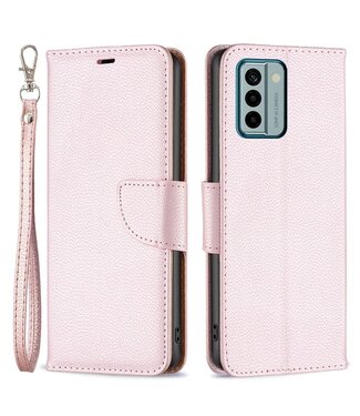 SoFetch Rozegoud Litchee Bookcase Hoesje met Polsbandje Nokia G22
