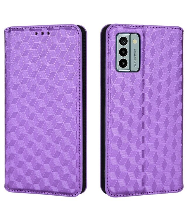 SoFetch Paars Ruiten Bookcase Hoesje voor de Nokia G22