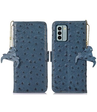 SoFetch Blauw RFID Struisvogel Bookcase Hoesje Nokia G22