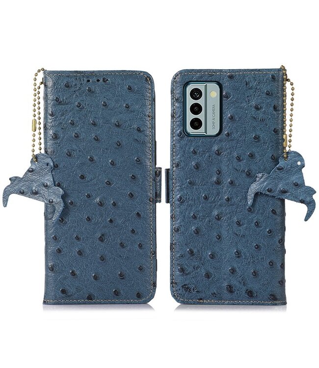 SoFetch Blauw RFID Struisvogel Bookcase Hoesje voor de Nokia G22