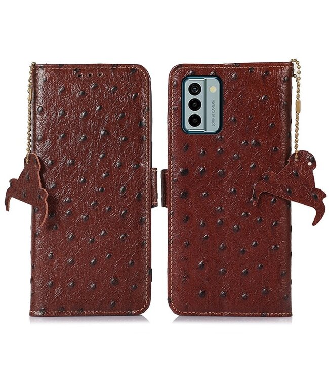 SoFetch Koffiebruin RFID Struisvogel Bookcase Hoesje voor de Nokia G22