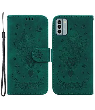 SoFetch Groen Bloemen Vlinder Bookcase Hoesje met Polsbandje Nokia G22