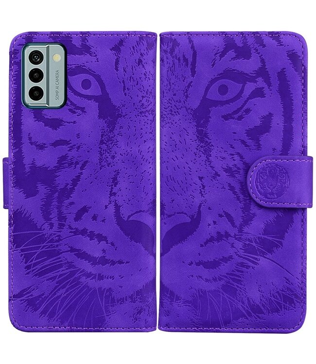 SoFetch Paars Tijger Bookcase Hoesje voor de Nokia G22