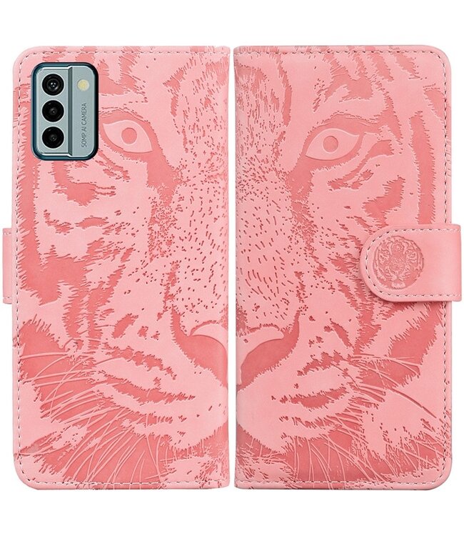 SoFetch Roze Tijger Bookcase Hoesje voor de Nokia G22