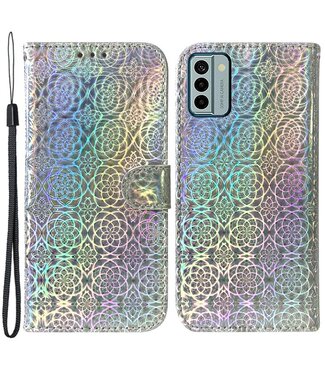 SoFetch Grijs Bloem Bookcase Hoesje met Polsbandje Nokia G22