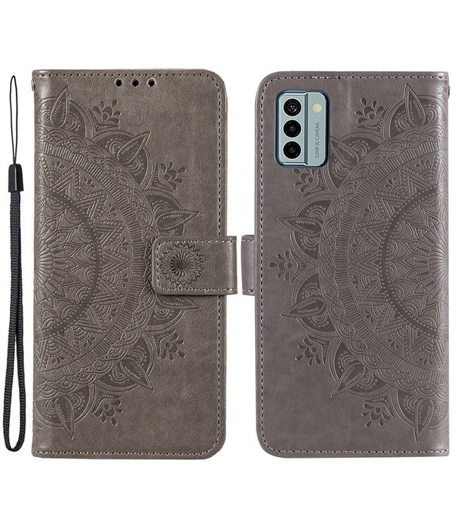 SoFetch Grijs Mandala Bookcase Hoesje met Polsbandje voor de Nokia G22