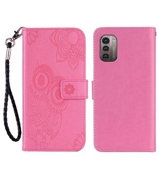 SoFetch Roze Uil Bloem Bookcase Hoesje met Polsbandje Nokia G22