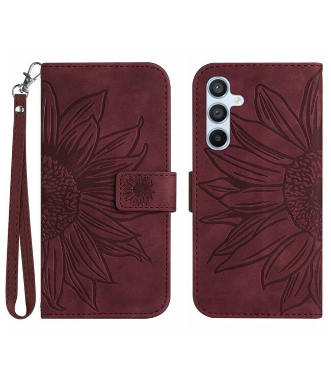 SoFetch Bordeaux Rood Zonnebloem Bookcase Hoesje voor de Samsung Galaxy A34
