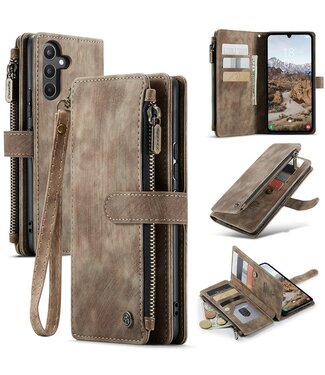 CaseMe Bruin Portemonnee Bookcase Hoesje met Polsbandje Samsung Galaxy A34