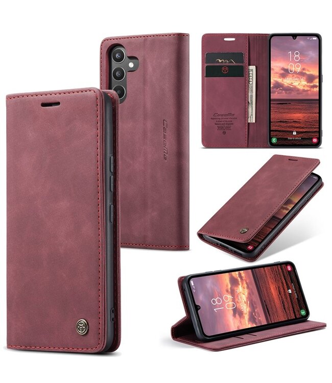 Bordeaux Rood Pasjeshouder Glad Bookcase Hoesje voor de Samsung Galaxy A34