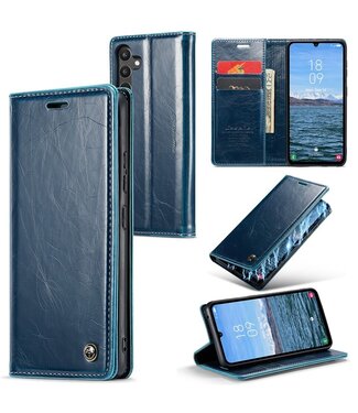 CaseMe Blauw Pasjeshouder Golvend Bookcase Hoesje Samsung Galaxy A34