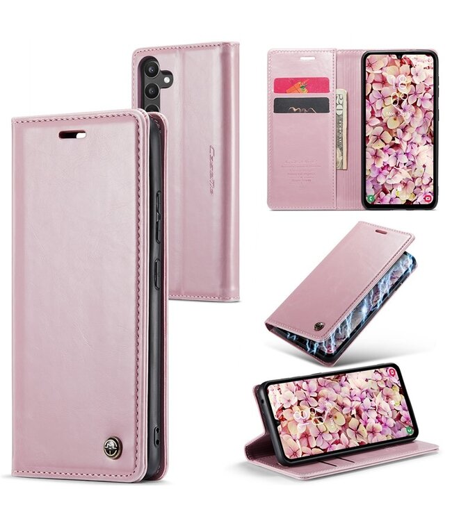 CaseMe Roze Pasjeshouder Golvend Bookcase Hoesje voor de Samsung Galaxy A34