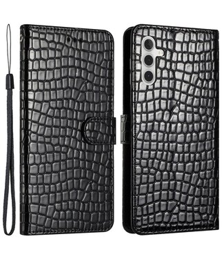 SoFetch Zwart Krokodillen Bookcase Hoesje met Polsbandje Samsung Galaxy A34