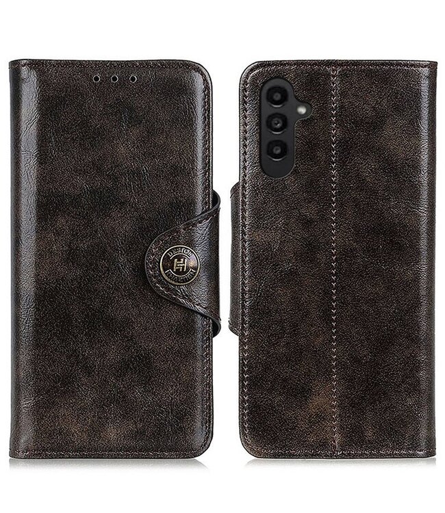SoFetch Koffiebruin Magnetisch Drukknoop Bookcase Hoesje voor de Samsung Galaxy A14