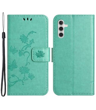 SoFetch Cyan Bloem Vlinder Bookcase Hoesje Samsung Galaxy A14