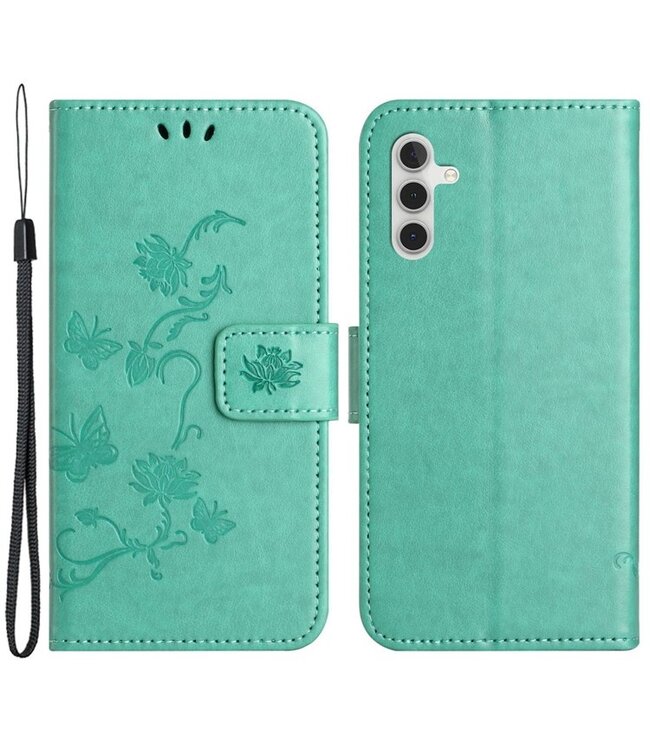 SoFetch Cyan Bloem Vlinder Bookcase Hoesje voor de Samsung Galaxy A14