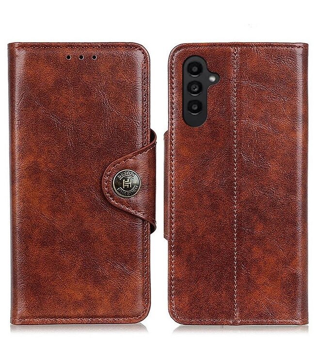SoFetch Bruin Magnetisch Drukknoop Bookcase Hoesje voor de Samsung Galaxy A14