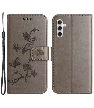 SoFetch Grijs Bloem Vlinder Bookcase Hoesje Samsung Galaxy A14