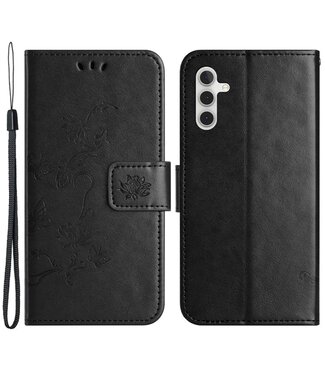 SoFetch Zwart Bloem Vlinder Bookcase Hoesje Samsung Galaxy A14