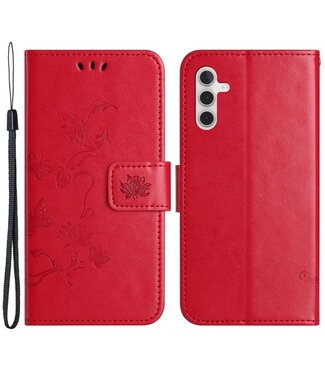 SoFetch Rood Bloem Vlinder Bookcase Hoesje Samsung Galaxy A14
