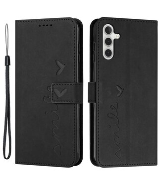 SoFetch Zwart Smile Bookcase Hoesje met Polsbandje Samsung Galaxy A14