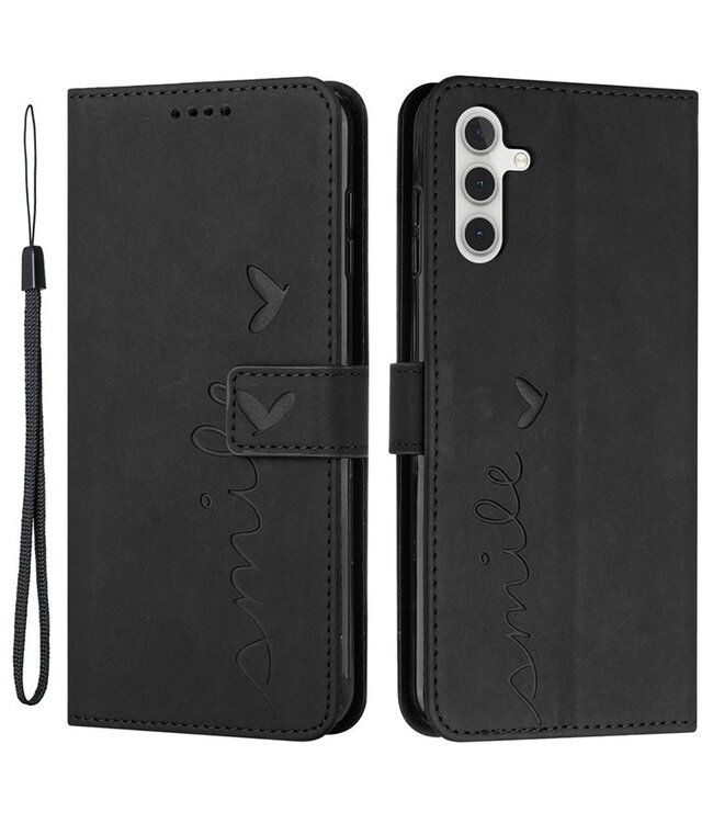 SoFetch Zwart Smile Bookcase Hoesje met Polsbandje voor de Samsung Galaxy A14