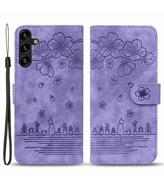 SoFetch Paars Kersenbloesem kat Bookcase Hoesje Samsung Galaxy A14