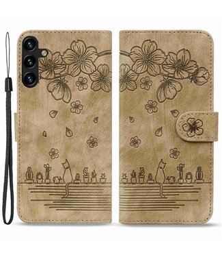 SoFetch Bruin Kersenbloesem kat Bookcase Hoesje Samsung Galaxy A14