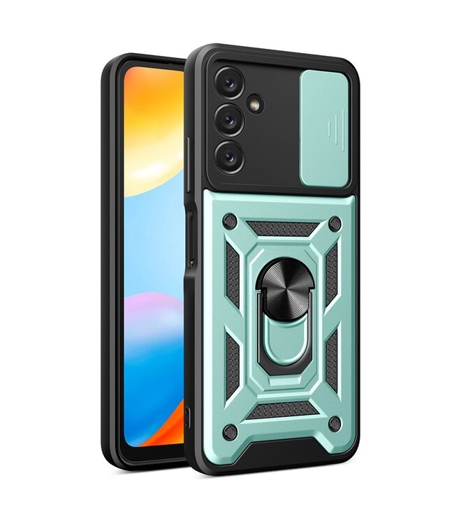 SoFetch Groen Ring Houder Hybride Hoesje met Handriem voor de Samsung Galaxy A14