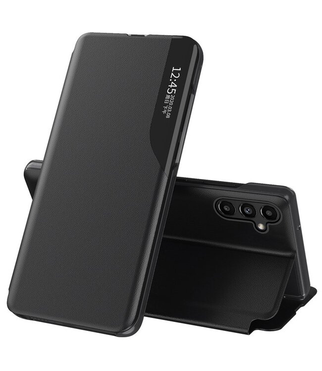 SoFetch Zwart Spiegel Modern Bookcase Hoesje voor de Samsung Galaxy A14