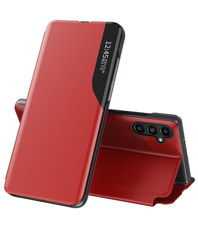 SoFetch Rood Spiegel Modern Bookcase Hoesje voor de Samsung Galaxy A14