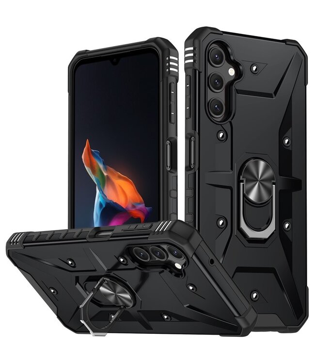 SoFetch Zwart Ring Houder Leger Hardcase Hoesje voor de Samsung Galaxy A14