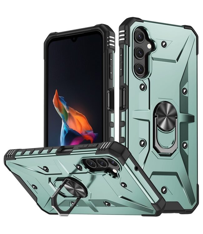 SoFetch Donkergroen Ring Houder Leger Hardcase Hoesje voor de Samsung Galaxy A14