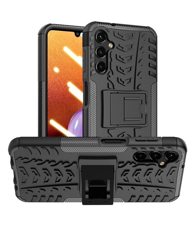 SoFetch Zwart Valbestendig Bandstructuur Hybride Hoesje voor de Samsung Galaxy A14