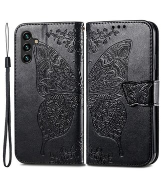 SoFetch Zwart Vlinder Bookcase Hoesje Samsung Galaxy A14