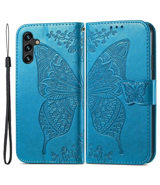 SoFetch Blauw Vlinder Bookcase Hoesje voor de Samsung Galaxy A14