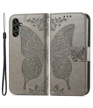 SoFetch Grijs Vlinder Bookcase Hoesje Samsung Galaxy A14