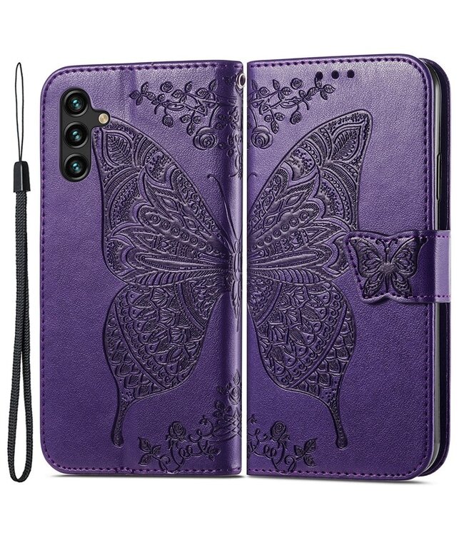 SoFetch Paars Vlinder Bookcase Hoesje voor de Samsung Galaxy A14