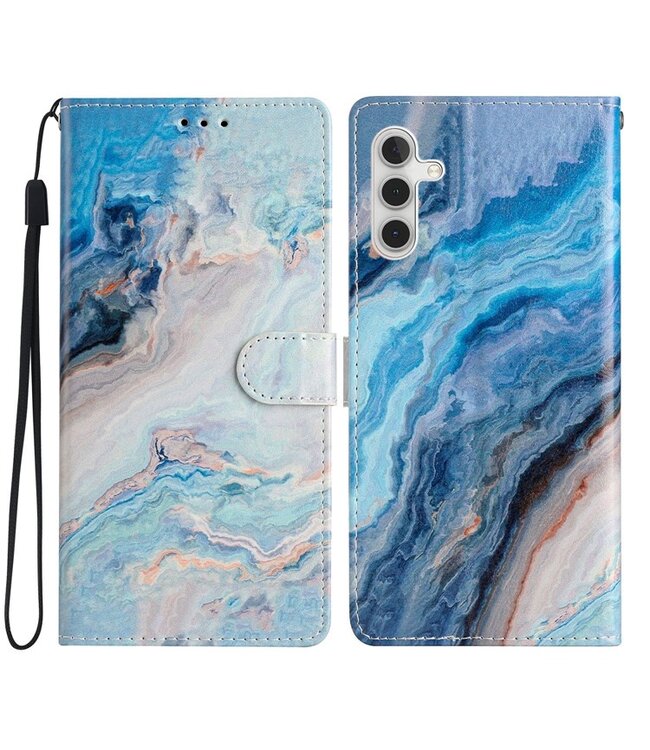 SoFetch Blauw Marble Bookcase Hoesje voor de Samsung Galaxy A14