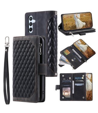 SoFetch Zwart Portemonnee Ruiten Bookcase Hoesje Samsung Galaxy A14