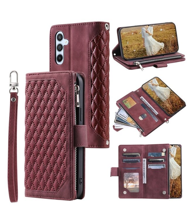 SoFetch Bordeaux Rood Portemonnee Ruiten Bookcase Hoesje voor de Samsung Galaxy A14