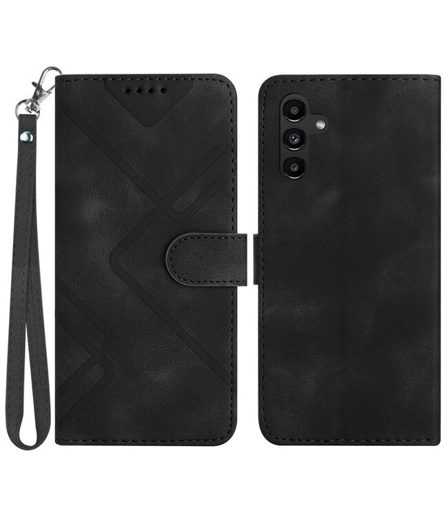 SoFetch Zwart Lijnen Bookcase Hoesje voor de Samsung Galaxy A14