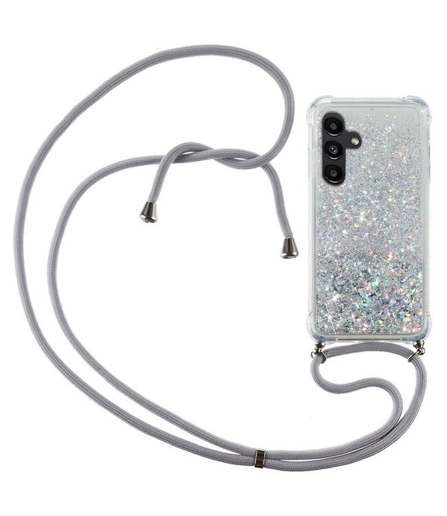 SoFetch Zilver Glitter TPU Hoesje met Koord voor de Samsung Galaxy A14
