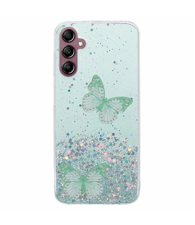 SoFetch Groen Vlinders Hybride Hoesje voor de Samsung Galaxy A14