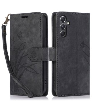 SoFetch Zwart Bloem Vlinder Bookcase Hoesje Samsung Galaxy A14
