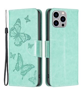SoFetch Cyaan Vlinders Bookcase Hoesje iPhone 14 Pro Max