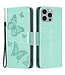 SoFetch Cyaan Vlinders Bookcase Hoesje voor de iPhone 14 Pro Max