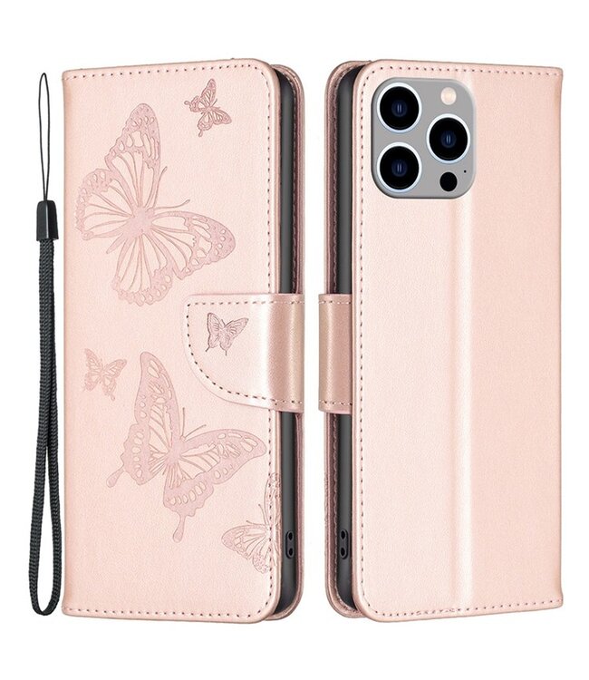 SoFetch Goud Vlinders Bookcase Hoesje voor de iPhone 14 Pro Max
