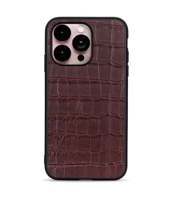 SoFetch Bruin Krasbestendig Krokodillen Hybride Hoesje voor de iPhone 14 Pro Max