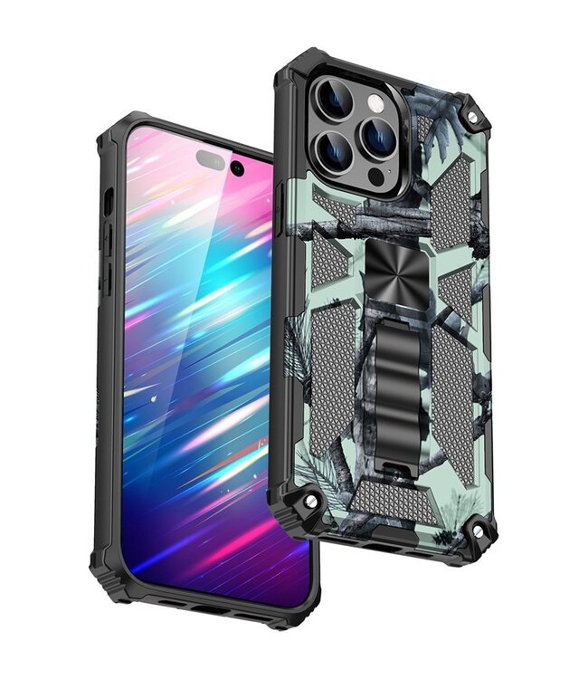 SoFetch Cyaan Valbestendig Leger Hybride Hoesje voor de iPhone 14 Pro Max